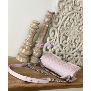 Replica Chanel Boy Handbag in Grained Calfskin with Shining Silver Hardware 67086 Sakura Pink 2