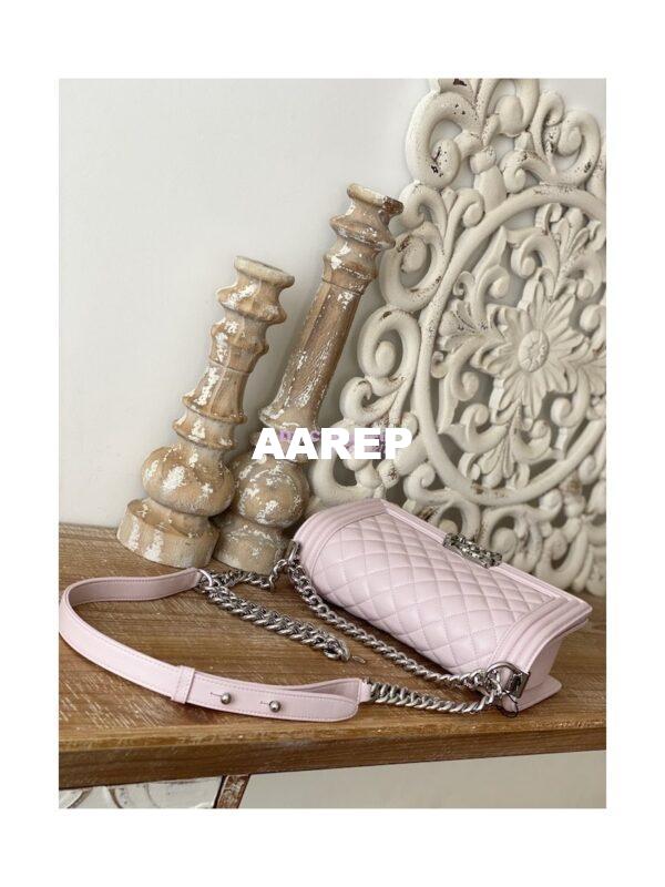 Replica Chanel Boy Handbag in Grained Calfskin with Shining Silver Hardware 67086 Sakura Pink 2