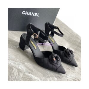 Replica Chanel Open Shoes 55mm in Grossgrain G38365 with Camellia Black 2