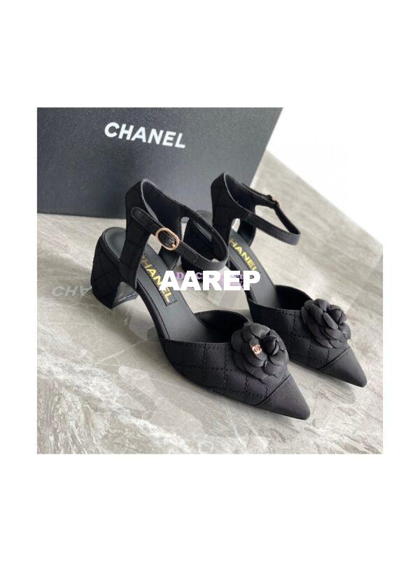 Replica Chanel Open Shoes 55mm in Grossgrain G38365 with Camellia Black 4