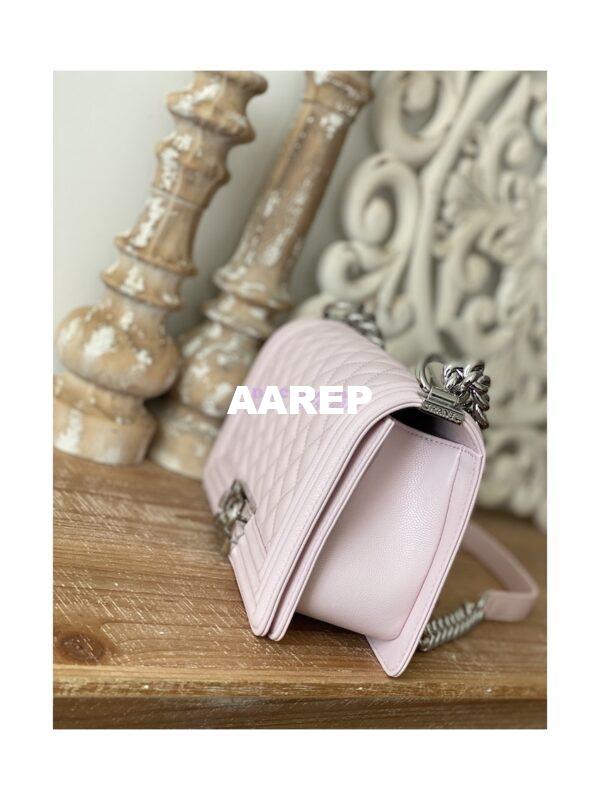 Replica Chanel Boy Handbag in Grained Calfskin with Shining Silver Hardware 67086 Sakura Pink 3