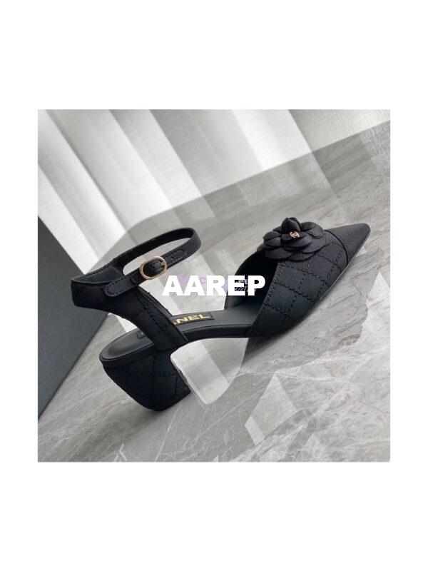 Replica Chanel Open Shoes 55mm in Grossgrain G38365 with Camellia Black 5