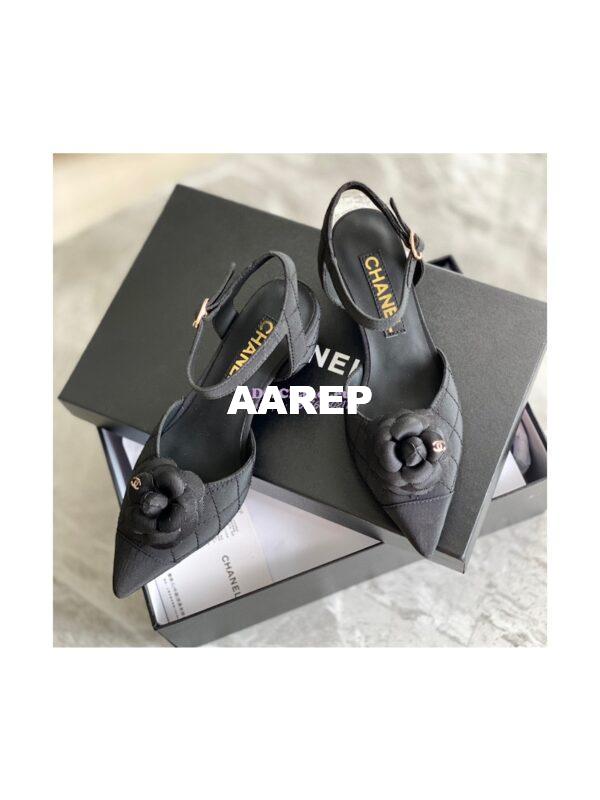 Replica Chanel Open Shoes 55mm in Grossgrain G38365 with Camellia Black 6