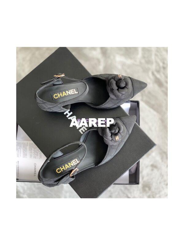 Replica Chanel Open Shoes 55mm in Grossgrain G38365 with Camellia Black 7