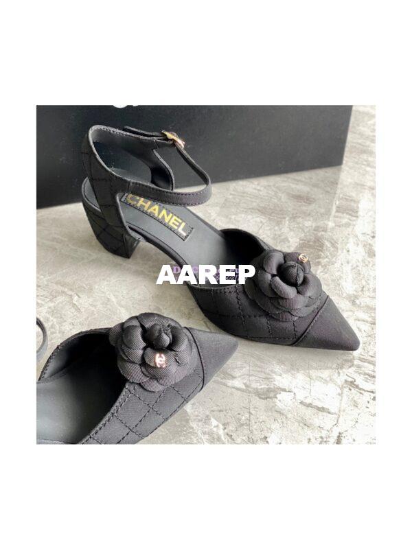 Replica Chanel Open Shoes 55mm in Grossgrain G38365 with Camellia Black 9
