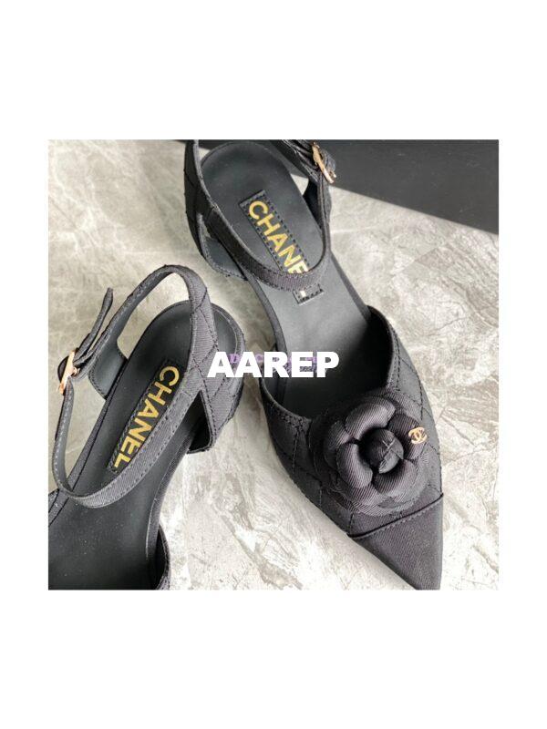 Replica Chanel Open Shoes 55mm in Grossgrain G38365 with Camellia Black 10