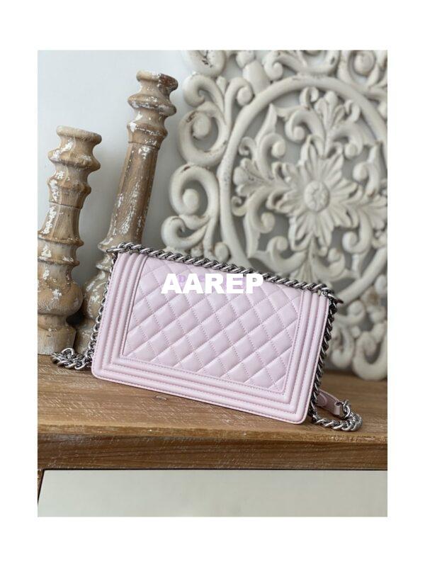 Replica Chanel Boy Handbag in Grained Calfskin with Shining Silver Hardware 67086 Sakura Pink 9