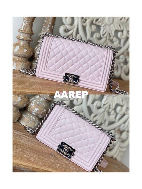 Replica Chanel Boy Handbag in Grained Calfskin with Shining Silver Hardware 67086 Sakura Pink 10