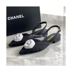 Replica Chanel Slingback in Grossgrain G38362 with White Camellia Black