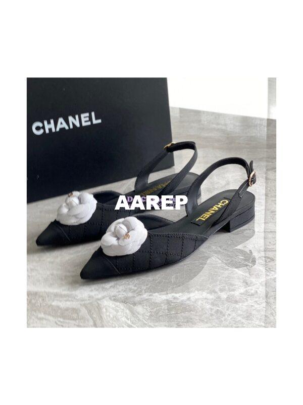 Replica Chanel Slingback in Grossgrain G38362 with White Camellia Black