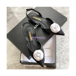 Replica Chanel Slingback in Grossgrain G38362 with White Camellia Black 2