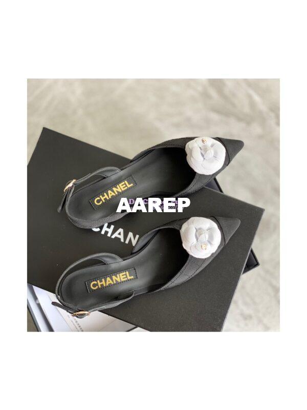 Replica Chanel Slingback in Grossgrain G38362 with White Camellia Black 4