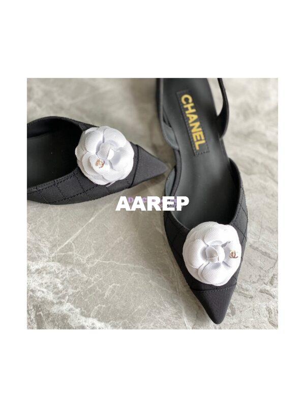 Replica Chanel Slingback in Grossgrain G38362 with White Camellia Black 5