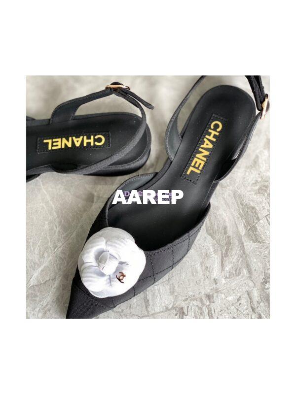 Replica Chanel Slingback in Grossgrain G38362 with White Camellia Black 6