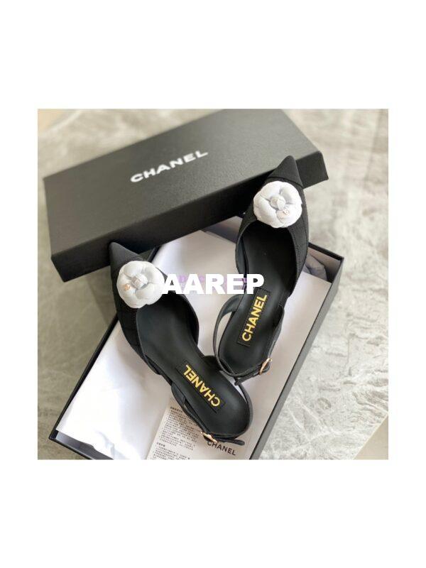 Replica Chanel Slingback in Grossgrain G38362 with White Camellia Black 8