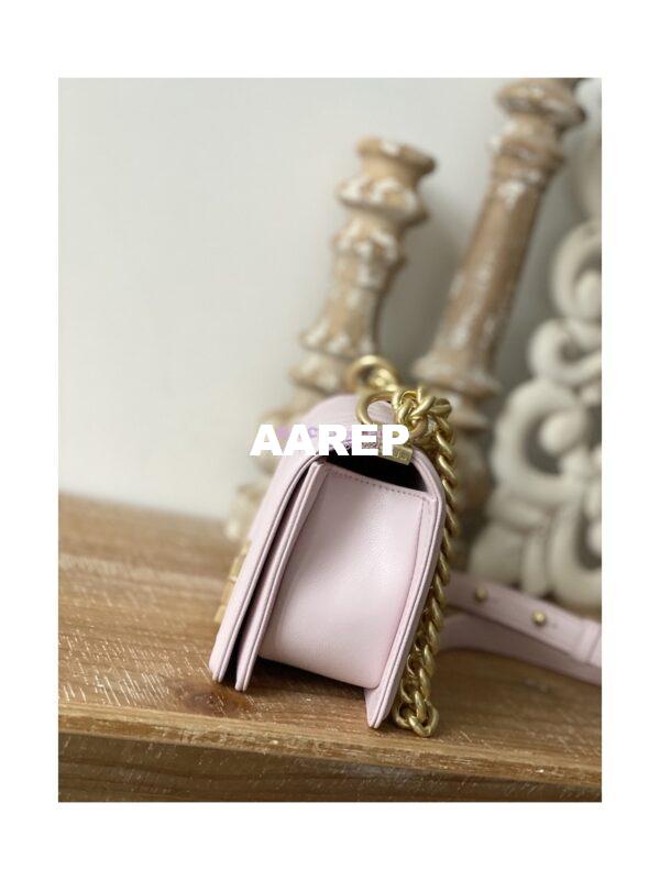 Replica Chanel Boy Handbag in Grained Calfskin with Matte Gold Hardware 67086 Sakura Pink 2