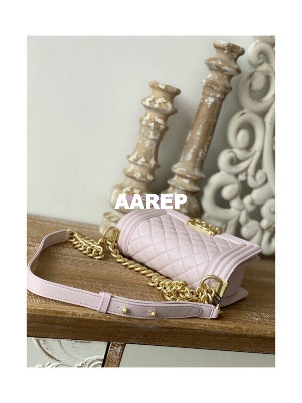 Replica Chanel Boy Handbag in Grained Calfskin with Matte Gold Hardware 67086 Sakura Pink 3