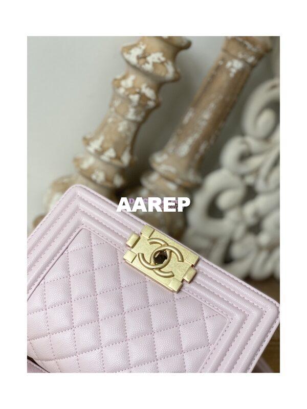 Replica Chanel Boy Handbag in Grained Calfskin with Matte Gold Hardware 67086 Sakura Pink 6