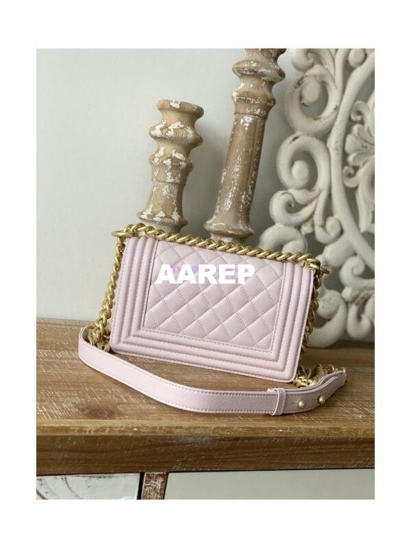 Replica Chanel Boy Handbag in Grained Calfskin with Matte Gold Hardware 67086 Sakura Pink 9
