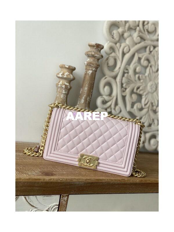 Replica Chanel Boy Handbag in Grained Calfskin with Matte Gold Hardware 67086 Sakura Pink 10