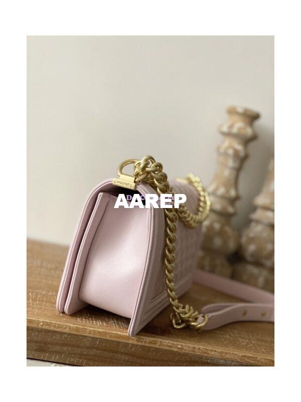 Replica Chanel Boy Handbag in Grained Calfskin with Matte Gold Hardware 67086 Sakura Pink 11