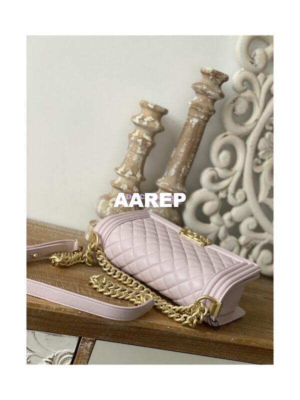 Replica Chanel Boy Handbag in Grained Calfskin with Matte Gold Hardware 67086 Sakura Pink 12