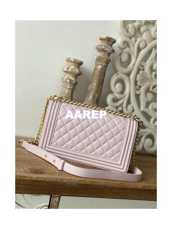 Replica Chanel Boy Handbag in Grained Calfskin with Matte Gold Hardware 67086 Sakura Pink 14