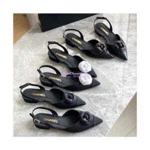 Replica Chanel Slingback in Grossgrain G38362 with Camellia Black