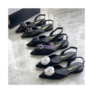 Replica Chanel Slingback in Grossgrain G38362 with Camellia Black 2