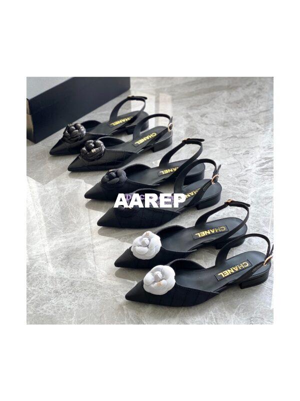 Replica Chanel Slingback in Grossgrain G38362 with Camellia Black 4