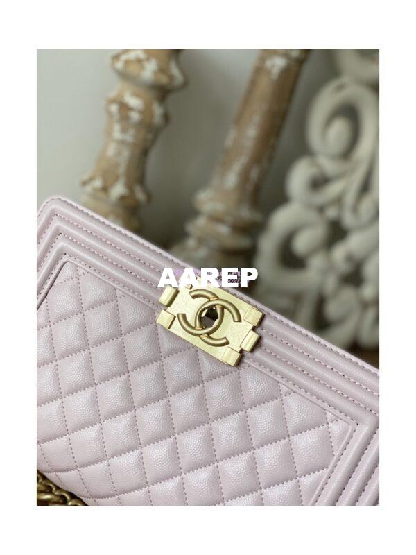Replica Chanel Boy Handbag in Grained Calfskin with Matte Gold Hardware 67086 Sakura Pink 16