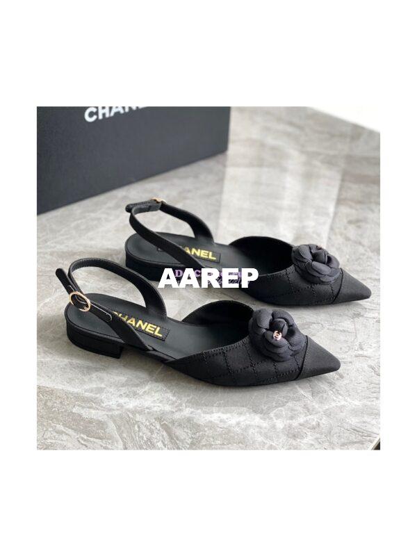 Replica Chanel Slingback in Grossgrain G38362 with Camellia Black 5