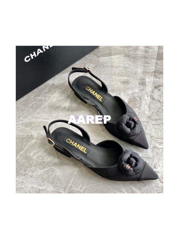 Replica Chanel Slingback in Grossgrain G38362 with Camellia Black 7