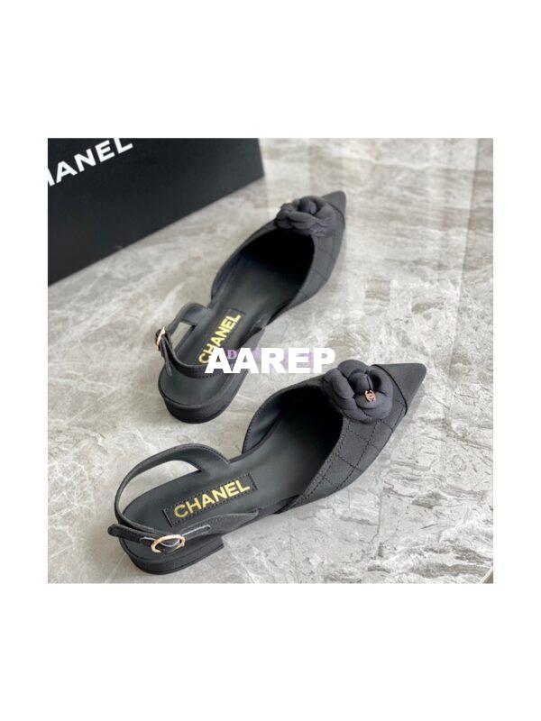 Replica Chanel Slingback in Grossgrain G38362 with Camellia Black 8