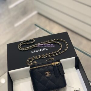 Replica Chanel New 23K Classic Chain Mini Vanity in Grained Calfskin Mirror AP1340 Black
