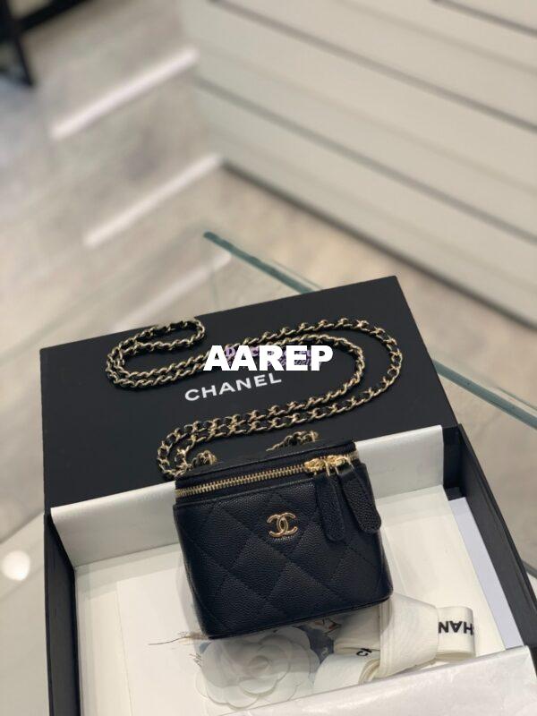 Replica Chanel New 23K Classic Chain Mini Vanity in Grained Calfskin Mirror AP1340 Black