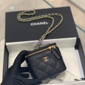 Replica Chanel New 23K Classic Chain Mini Vanity in Grained Calfskin Mirror AP1340 Black 2