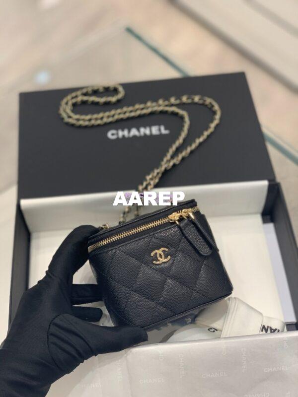 Replica Chanel New 23K Classic Chain Mini Vanity in Grained Calfskin Mirror AP1340 Black 2