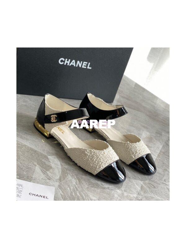 Replica Chanel Ballerina Tweed & Patent Calfskin G38441 Ivory & Black