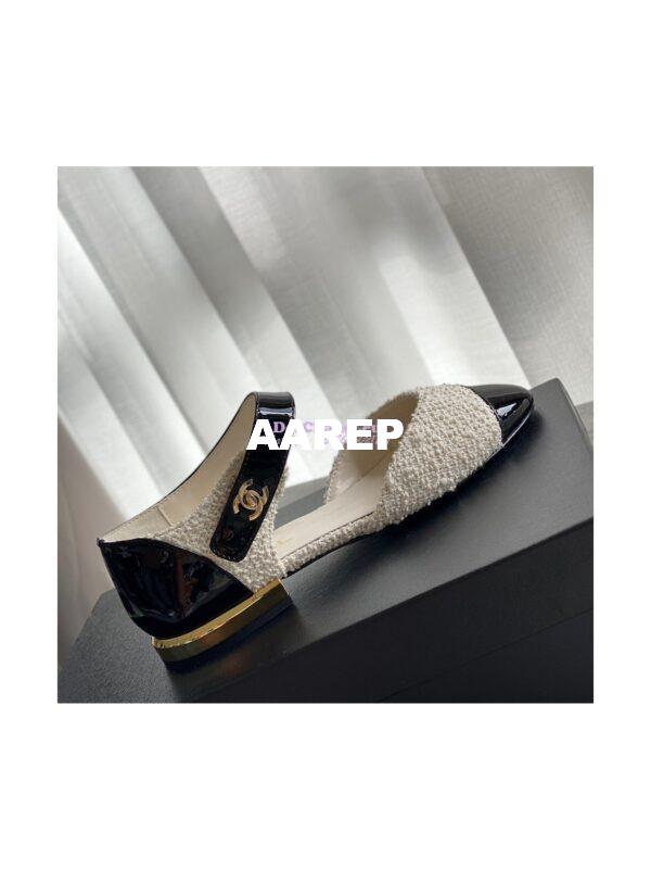 Replica Chanel Ballerina Tweed & Patent Calfskin G38441 Ivory & Black 2