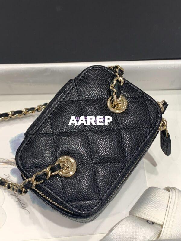 Replica Chanel New 23K Classic Chain Mini Vanity in Grained Calfskin Mirror AP1340 Black 8