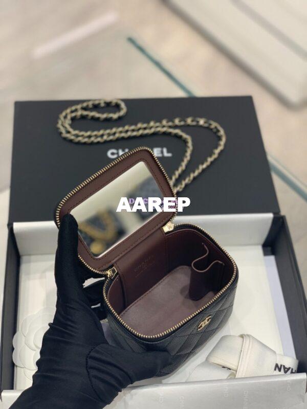 Replica Chanel New 23K Classic Chain Mini Vanity in Grained Calfskin Mirror AP1340 Black 10