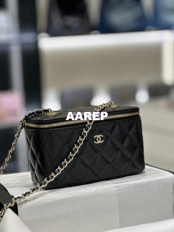 Replica Chanel 23K Small Vanity With Classic Chain in Grained Calfskin with Mirror AP1341 Black 3
