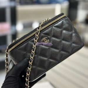 Replica Chanel 23K Small Vanity With Classic Chain in Grained Calfskin with Mirror AP1341 Black 2