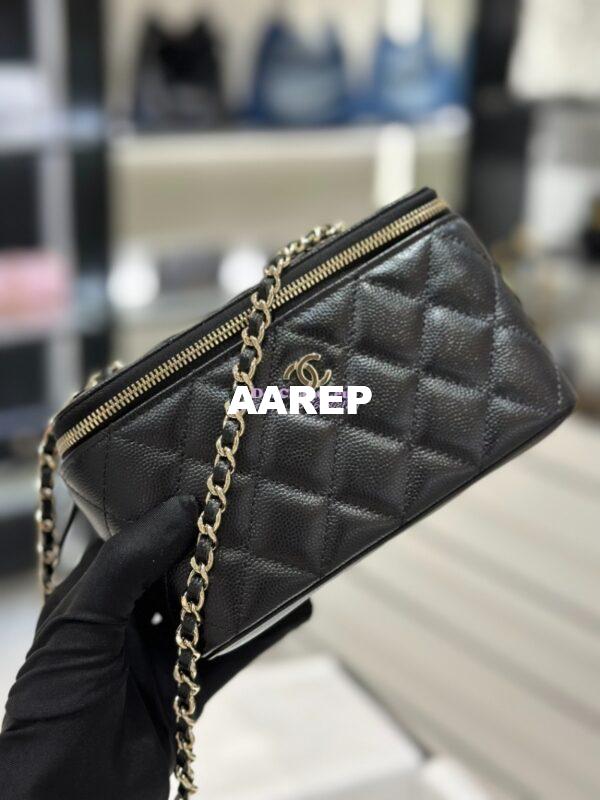 Replica Chanel 23K Small Vanity With Classic Chain in Grained Calfskin with Mirror AP1341 Black 4