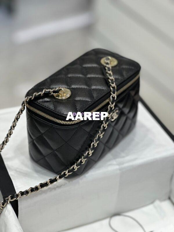 Replica Chanel 23K Small Vanity With Classic Chain in Grained Calfskin with Mirror AP1341 Black 5