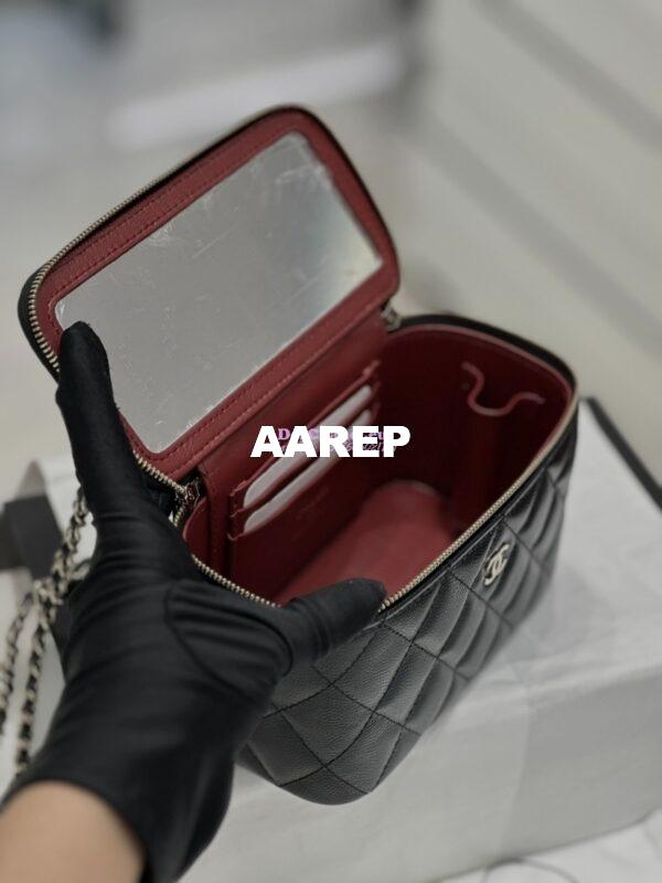 Replica Chanel 23K Small Vanity With Classic Chain in Grained Calfskin with Mirror AP1341 Black 14