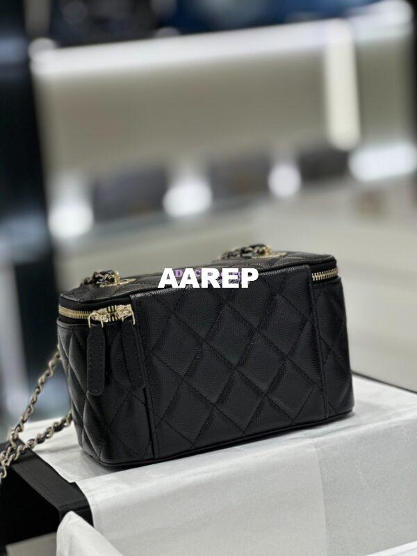 Replica Chanel 23K Small Vanity With Classic Chain in Grained Calfskin with Mirror AP1341 Black 15