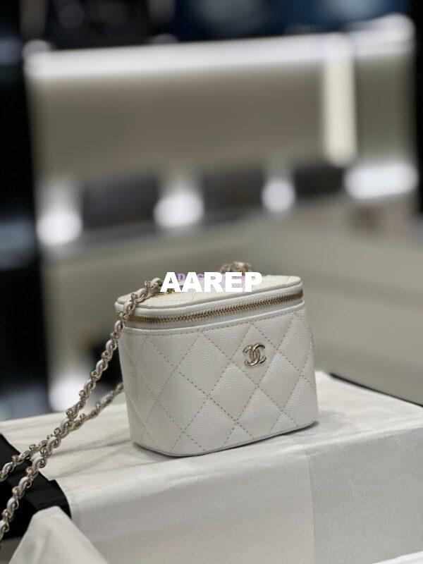 Replica Chanel New 23K Classic Chain Mini Vanity in Grained Calfskin Mirror AP1340 White 3