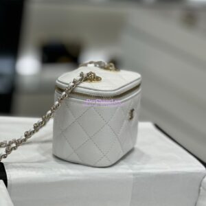 Replica Chanel New 23K Classic Chain Mini Vanity in Grained Calfskin Mirror AP1340 White 2